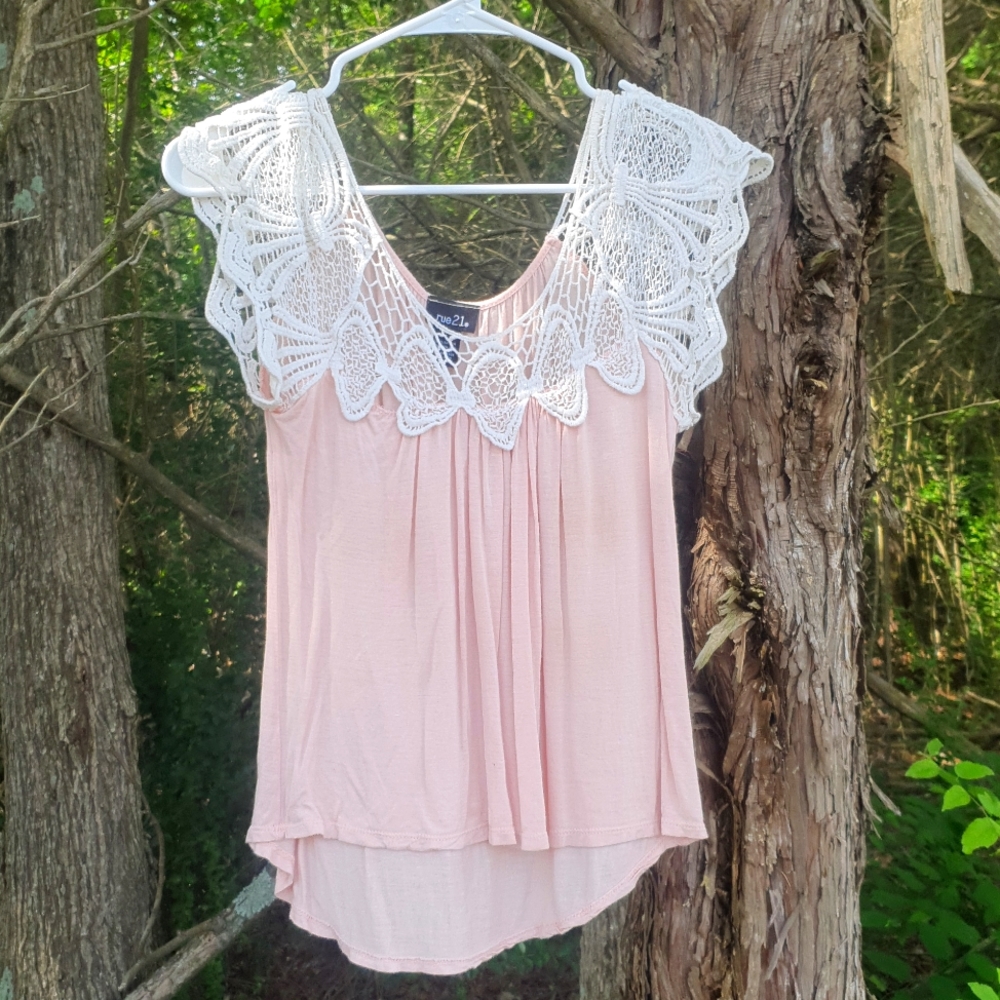 Light Pink Lace Blouse Top Size Small